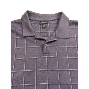 Van Heusen Mens Plaid Button Neck Short Sleeve Polo Shirt Size Large